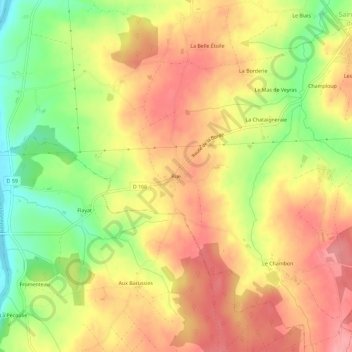 Rue topographic map, elevation, terrain