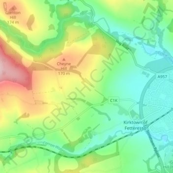 Nether Cheyne topographic map, elevation, terrain
