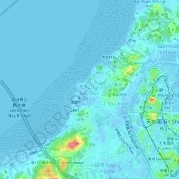 Lau Fau Shan topographic map, elevation, terrain