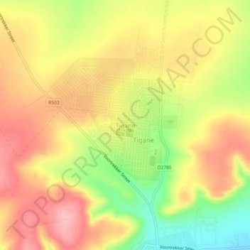 Tigane topographic map, elevation, terrain
