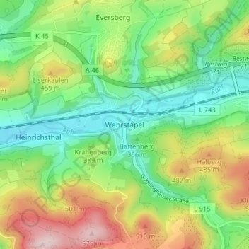 Wehrstapel topographic map, elevation, terrain