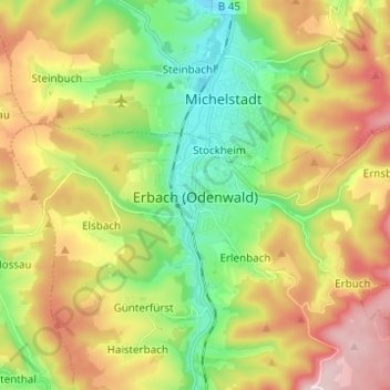 Erbach (Odenwald) topographic map, elevation, terrain