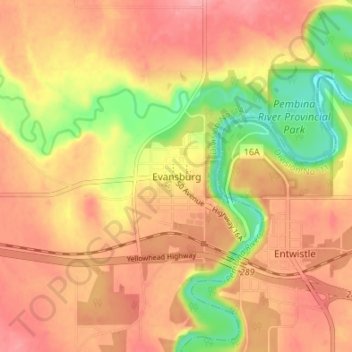 Evansburg topographic map, elevation, terrain