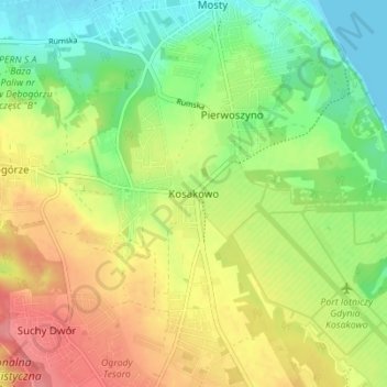 Kosakowo topographic map, elevation, terrain