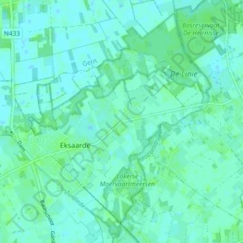 Oosteindeke topographic map, elevation, terrain