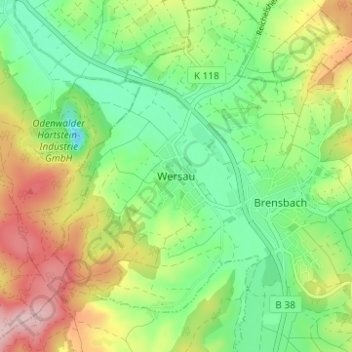 Wersau topographic map, elevation, terrain