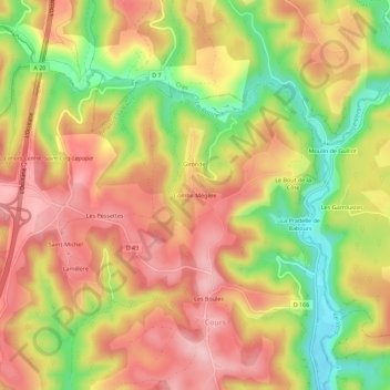 Combe Mégère topographic map, elevation, terrain