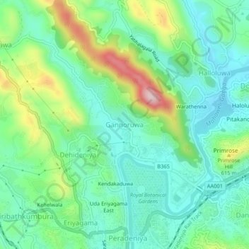 Gannoruwa topographic map, elevation, terrain