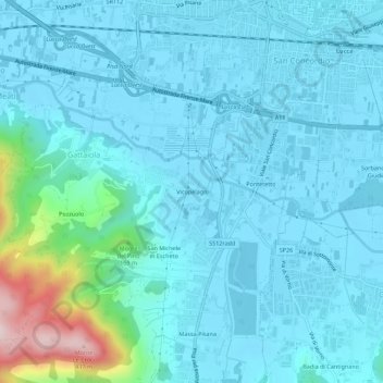 Vicopelago topographic map, elevation, terrain