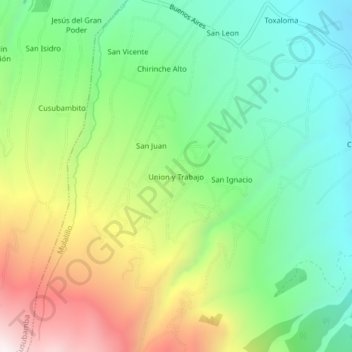 Union y Trabajo topographic map, elevation, terrain