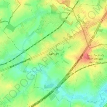 Saintes topographic map, elevation, terrain