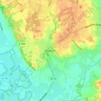 Brünen topographic map, elevation, terrain