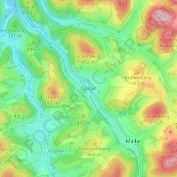 Dorlar topographic map, elevation, terrain