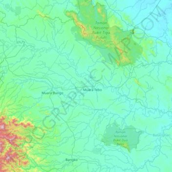 Tebo Tengah topographic map, elevation, terrain