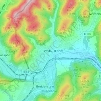 Wallau (Lahn) topographic map, elevation, terrain