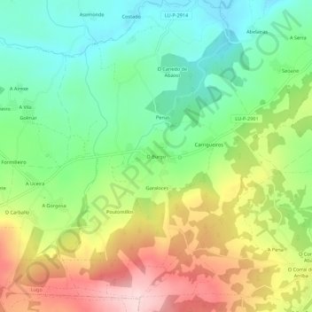 O Burgo topographic map, elevation, terrain