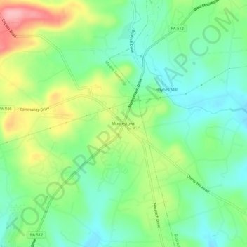 Moorestown topographic map, elevation, terrain