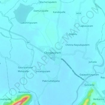 Chodavaram topographic map, elevation, terrain