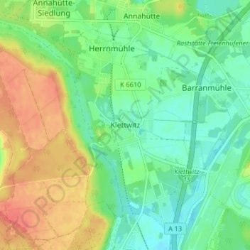 Klettwitz topographic map, elevation, terrain