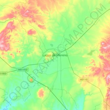 Lagos de Moreno topographic map, elevation, terrain