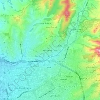 Prengaj (Babrruja) topographic map, elevation, terrain