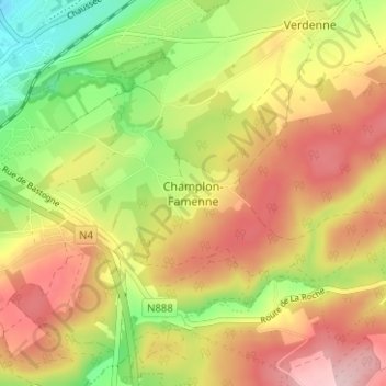 Champlon-Famenne topographic map, elevation, terrain