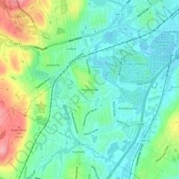 Heard Street topographic map, elevation, terrain