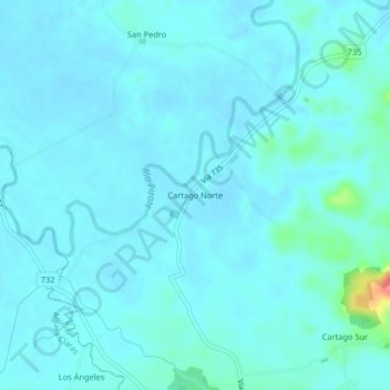 Cartago Norte topographic map, elevation, terrain