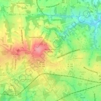 Mount Vernon Estates topographic map, elevation, terrain