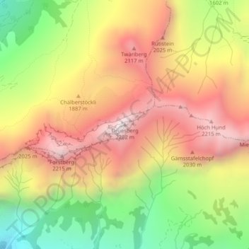 Druesberg topographic map, elevation, terrain