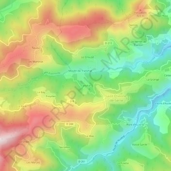 Tranchat topographic map, elevation, terrain