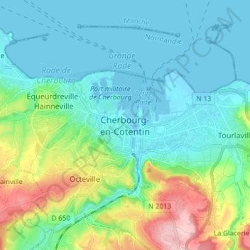 Cherbourg-en-Cotentin topographic map, elevation, terrain