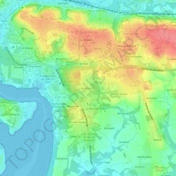 Keradennec topographic map, elevation, terrain