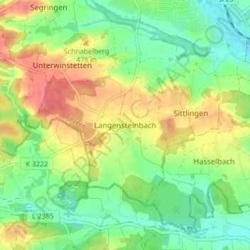 Langensteinbach topographic map, elevation, terrain