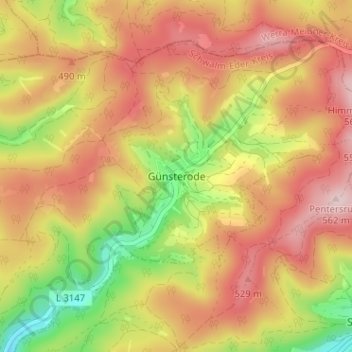 Günsterode topographic map, elevation, terrain