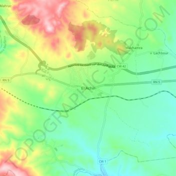 El Achir topographic map, elevation, terrain