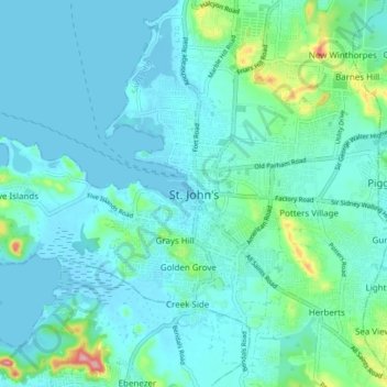 St. John's topographic map, elevation, terrain