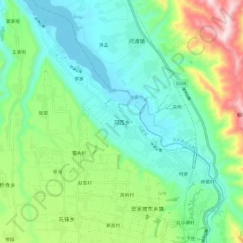 河西乡 topographic map, elevation, terrain