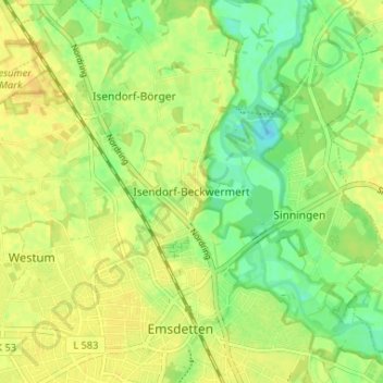 Isendorf-Beckwermert topographic map, elevation, terrain