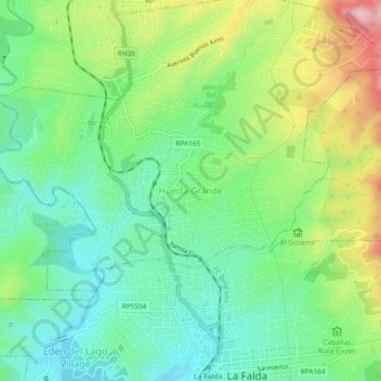 Huerta Grande topographic map, elevation, terrain