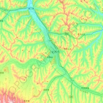 安定区 topographic map, elevation, terrain