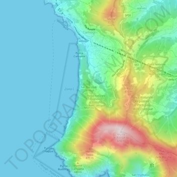 San Rocco di Camogli topographic map, elevation, terrain