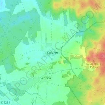 Kolpien topographic map, elevation, terrain