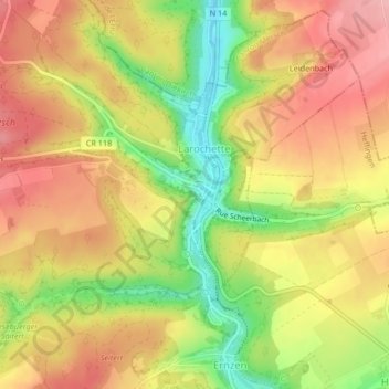 Rue Michel Rodange topographic map, elevation, terrain