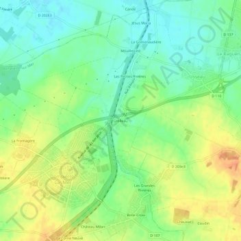 Grolleau topographic map, elevation, terrain