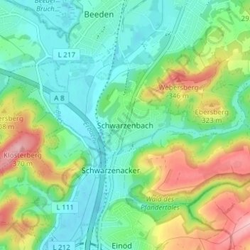 Schwarzenbach topographic map, elevation, terrain