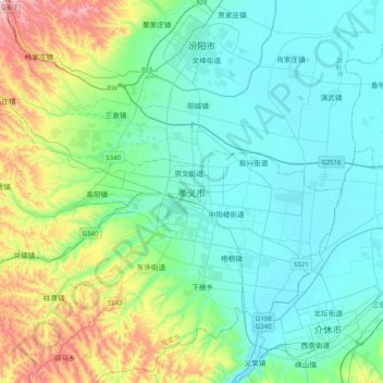孝义市 topographic map, elevation, terrain