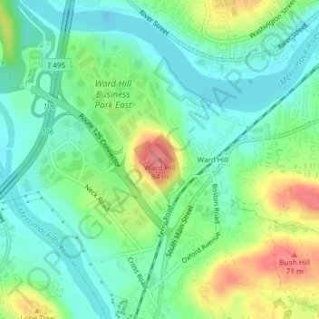 Ward Hill topographic map, elevation, terrain