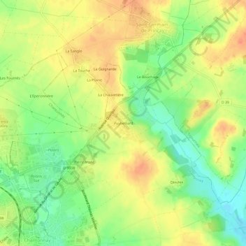 Puybelliard topographic map, elevation, terrain