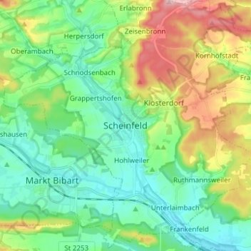 Scheinfeld topographic map, elevation, terrain